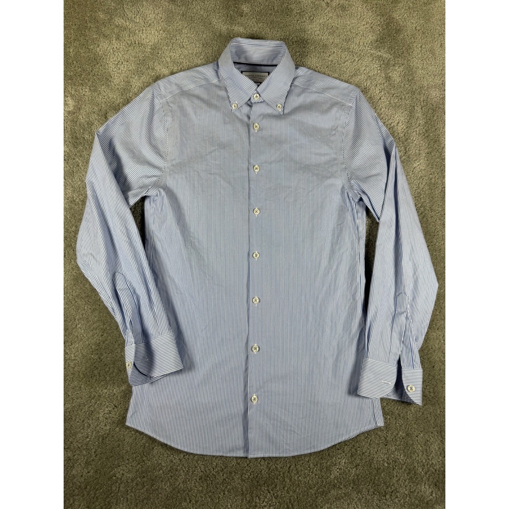 Charles Tyrwhitt Extra Slim Fit Non-Iron Stripe Dress Shirt Blue White 14.5 33